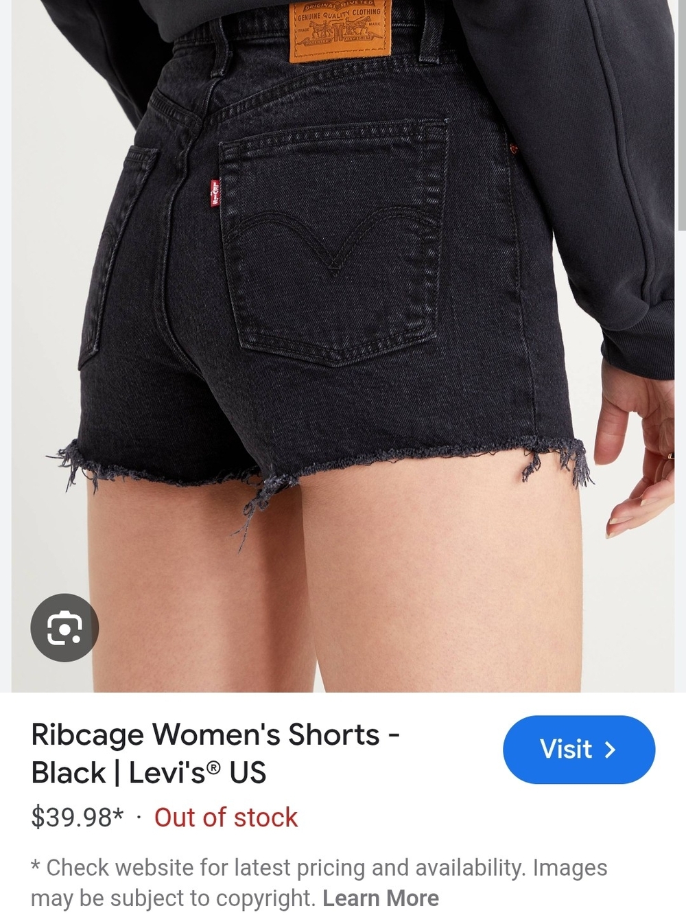 Distressed Levi's Black High-Rise Frayed Hem Jean Shorts